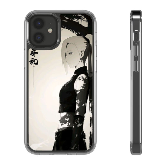 Anime Samurai Clear Phone Case — Monochrome Sumi-E Style