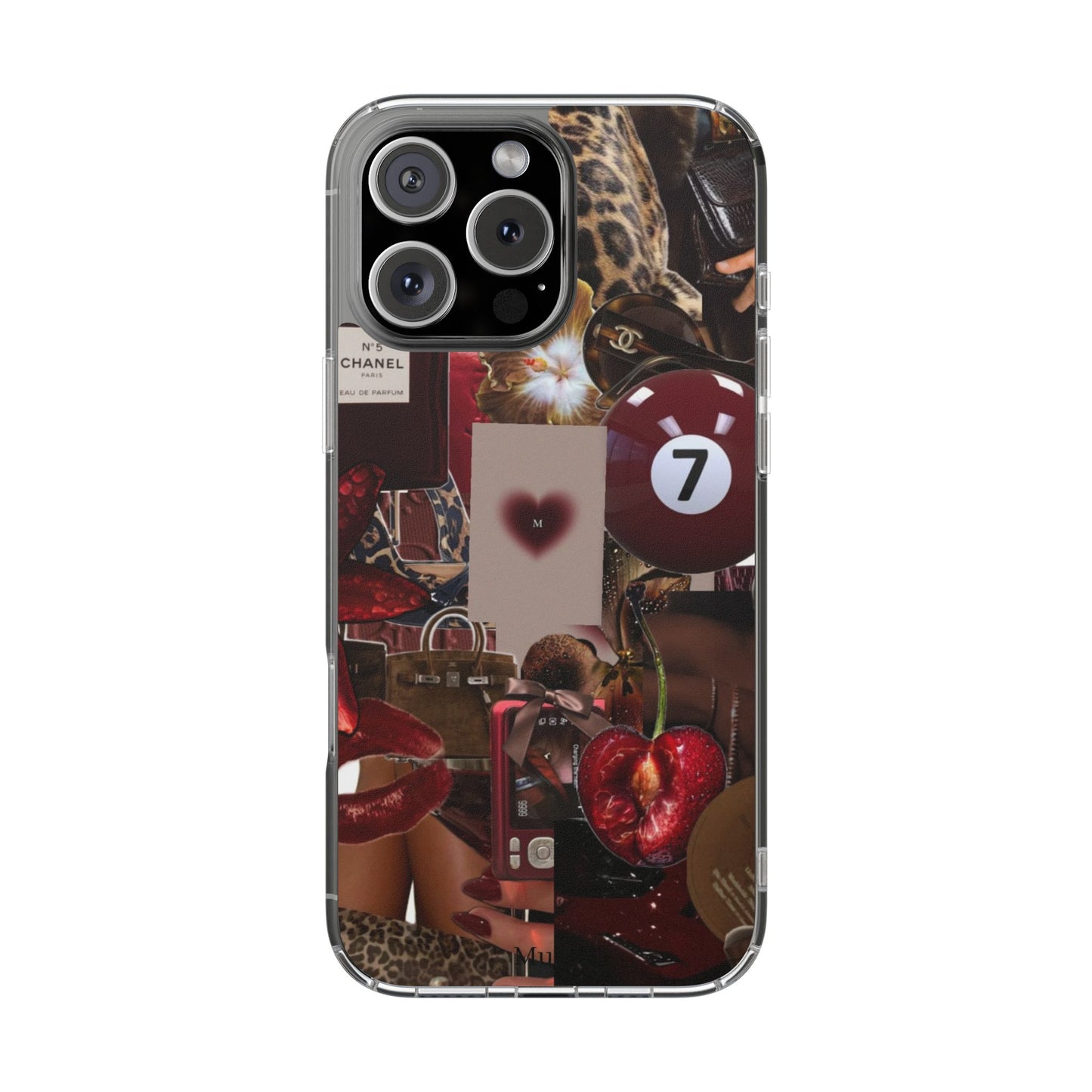 Clear Impact-Resistant Phone Case — Retro Cherry Collage Design