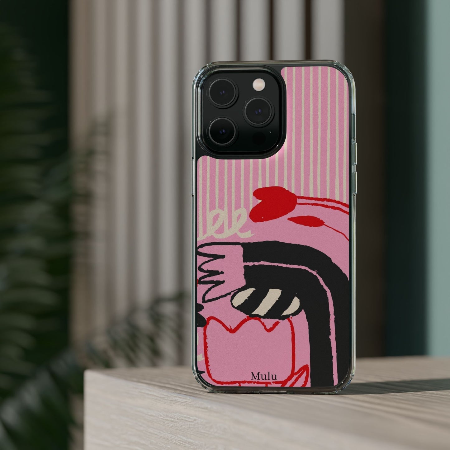 Clear Impact-Resistant Case — Pink Cute Heart Cartoon Design