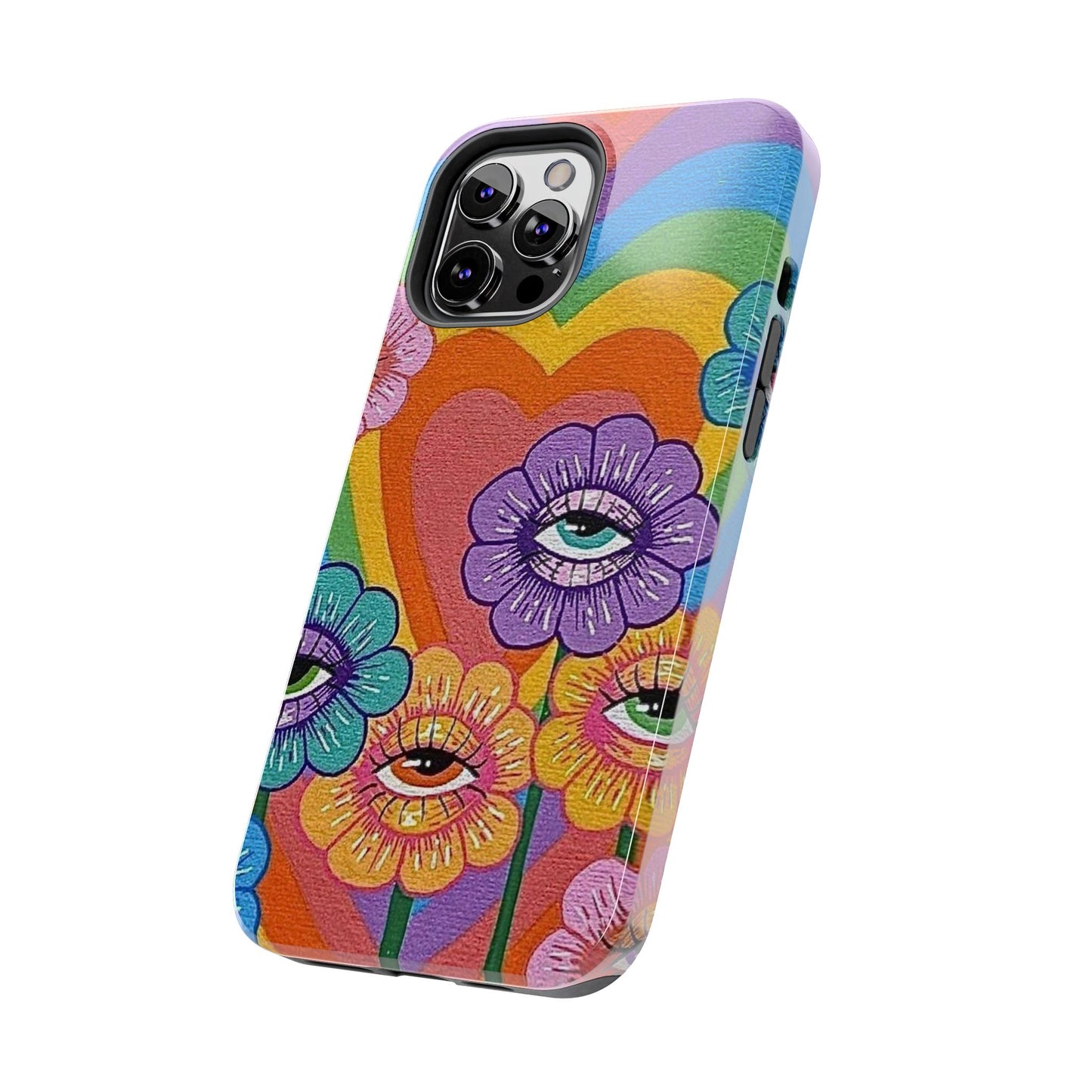 Psychedelic Eye Flower Tough Phone Case — Retro Rainbow Protective iPhone Cover
