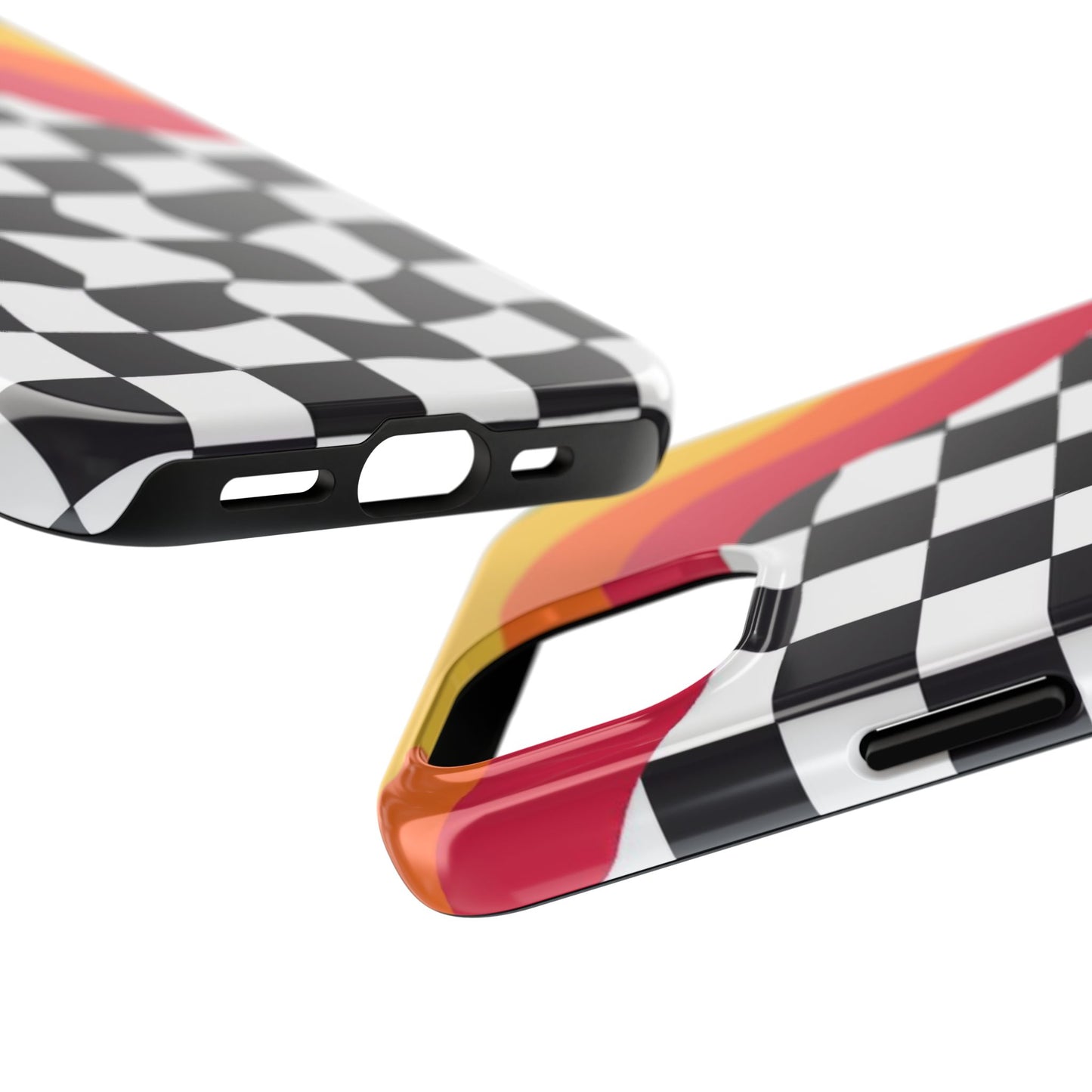 Retro Wavy Checkerboard Tough Phone Case — Rainbow Surf Skate Design