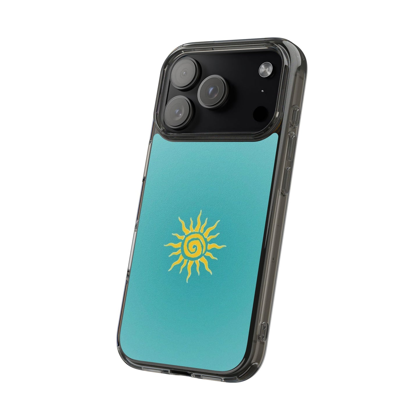 Clear Impact-Resistant Phone Case — Yellow Sun on Teal Gradient