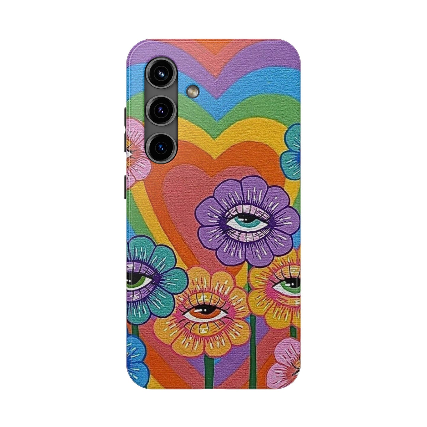Psychedelic Eye Flower Tough Phone Case — Retro Rainbow Protective iPhone Cover