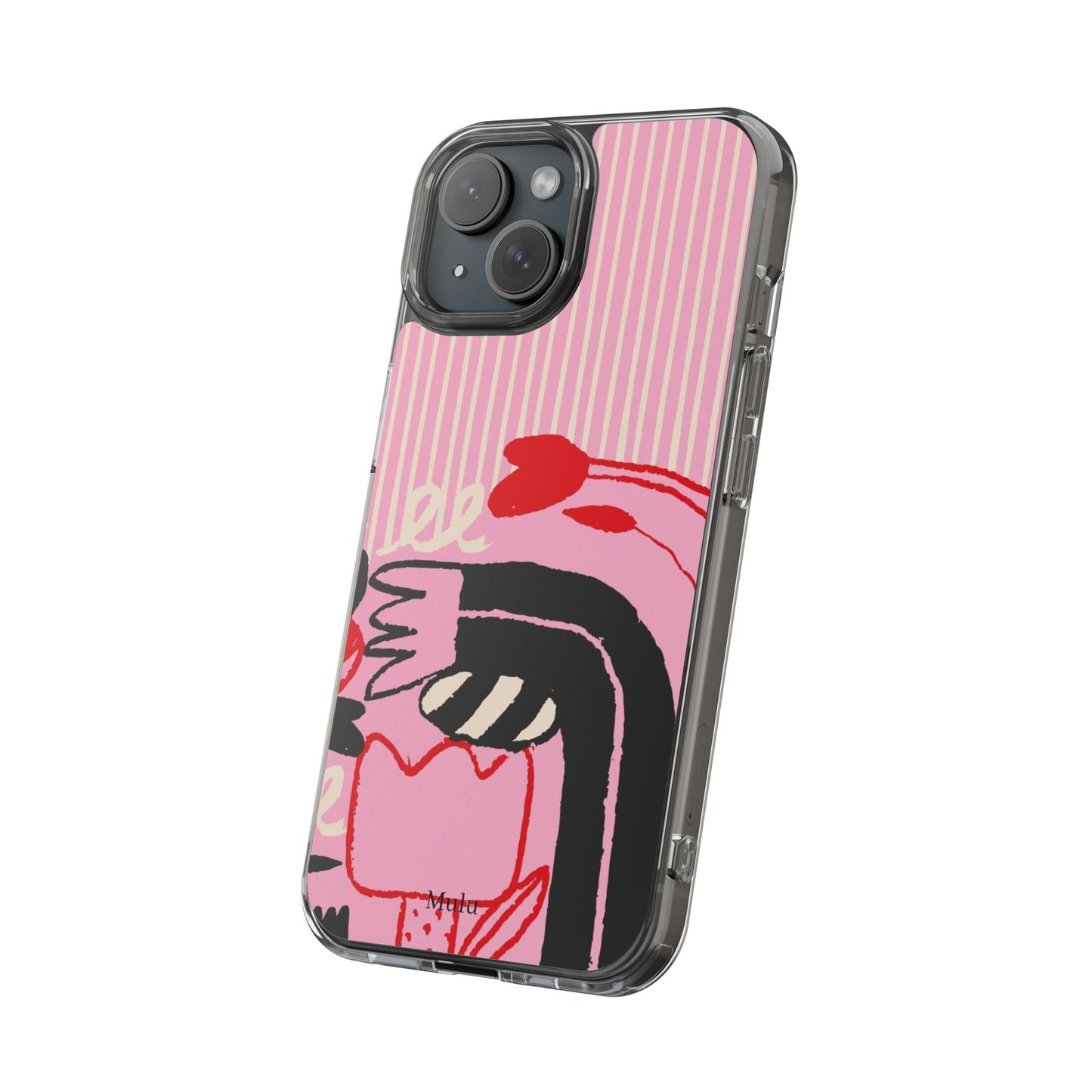 Clear Impact-Resistant Case — Pink Cute Heart Cartoon Design