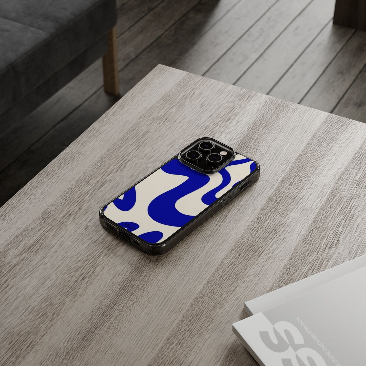 Clear Impact-Resistant Case — Blue Abstract Wavy Pattern