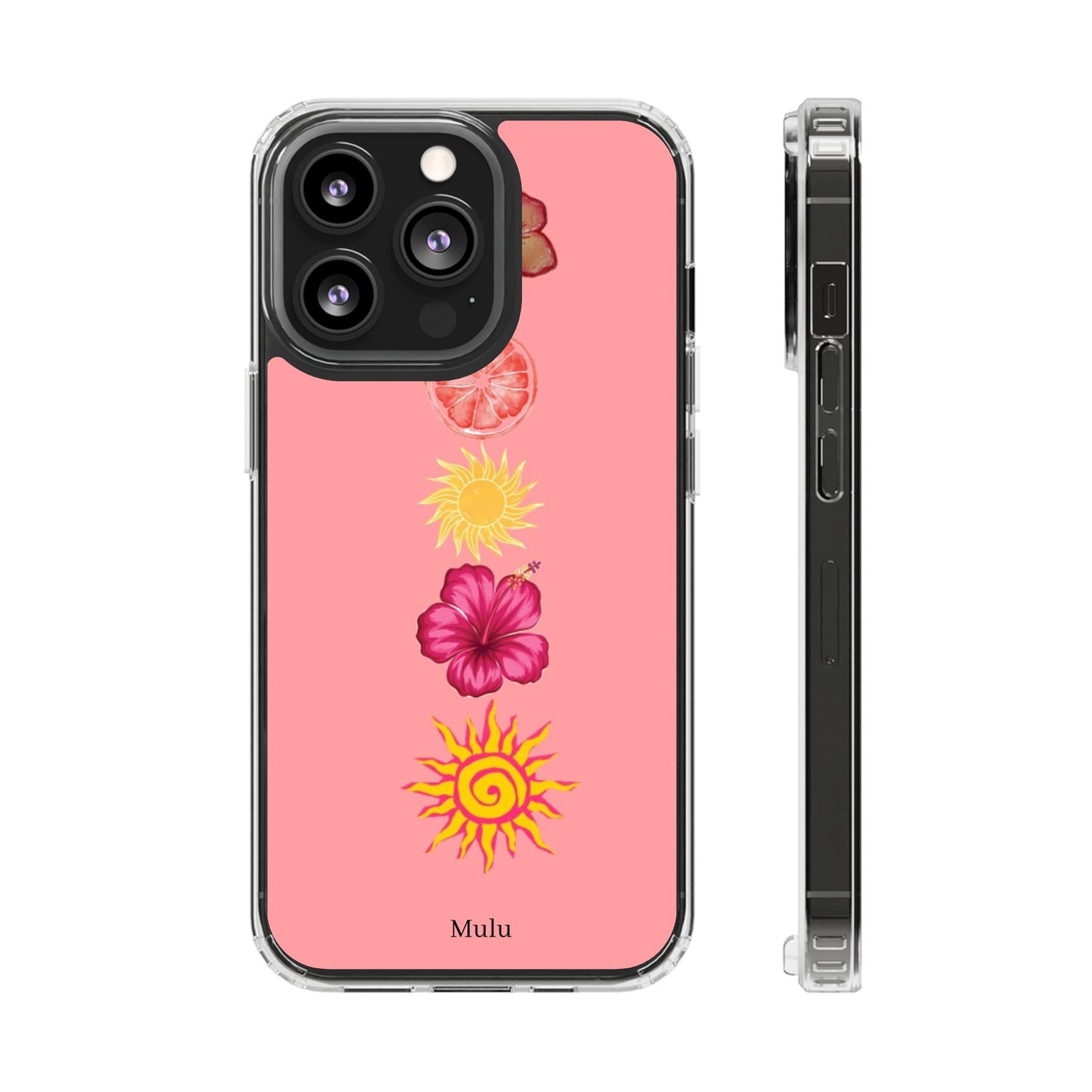 Clear Impact-Resistant Phone Case — Tropical Sun & Hibiscus Floral Design