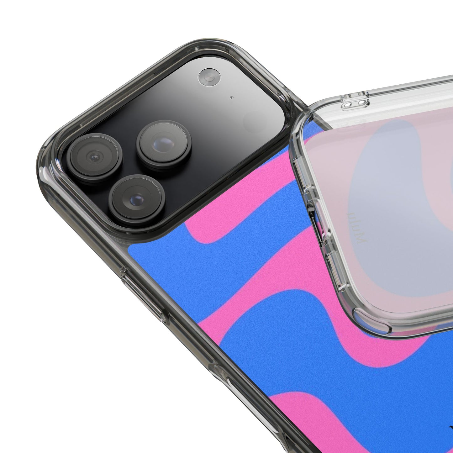 Clear Impact-Resistant Phone Case — Retro Blue & Pink Abstract Swirl