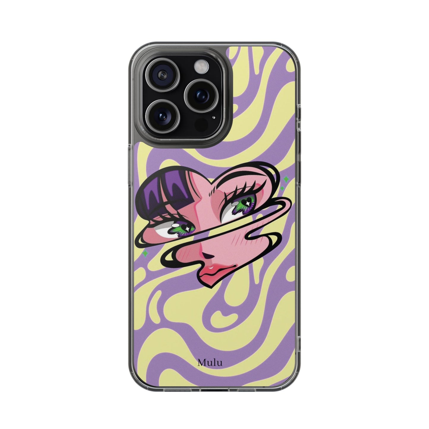 Clear Impact-Resistant Case — Retro Psychedelic Heart Face Design