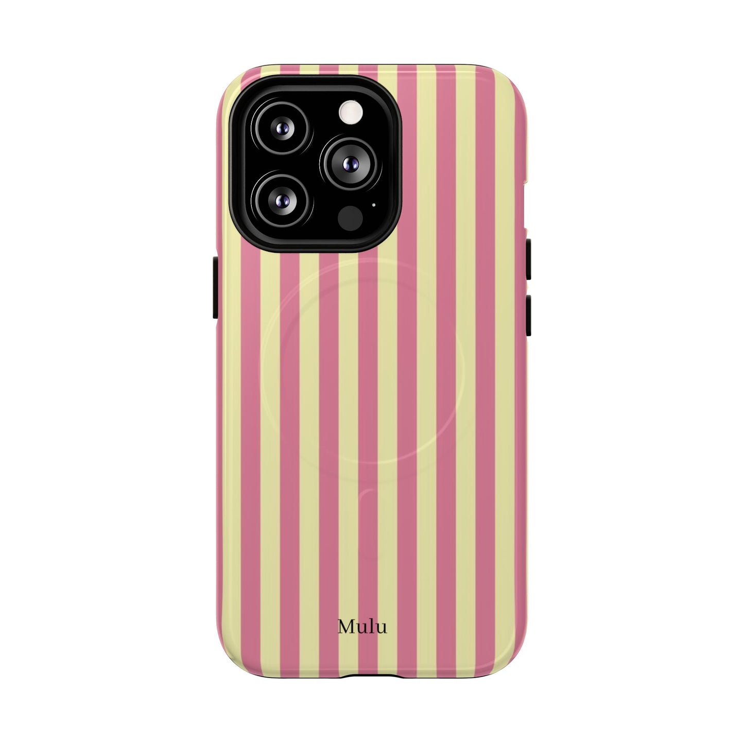 Striped Pink & Yellow Magnetic Tough Phone Case — Retro Pastel Protection