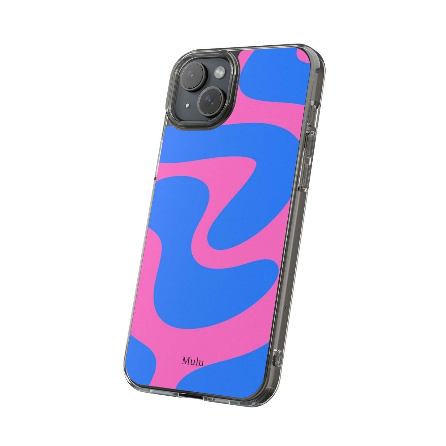 Clear Impact-Resistant Phone Case — Retro Blue & Pink Abstract Swirl