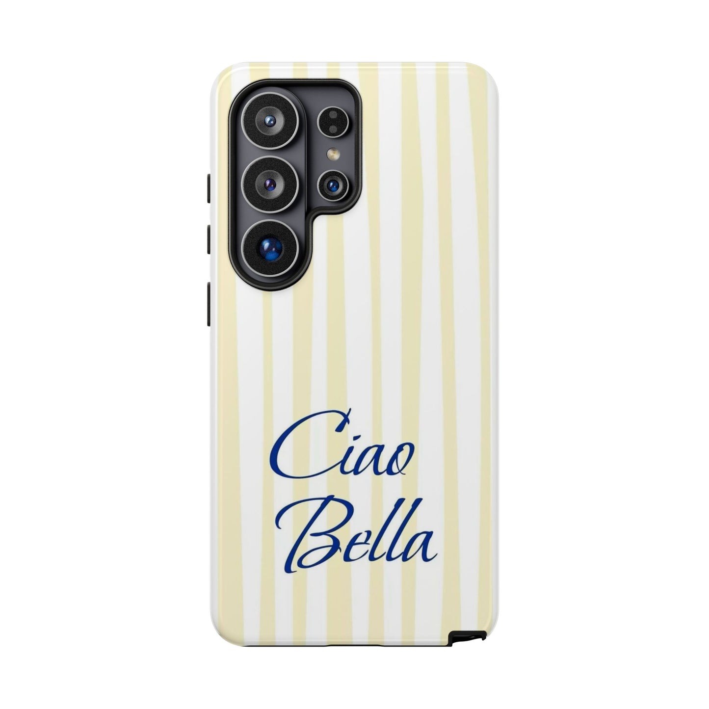 Ciao Bella Phone Case – Striped Elegant Italian Script Protective Cover