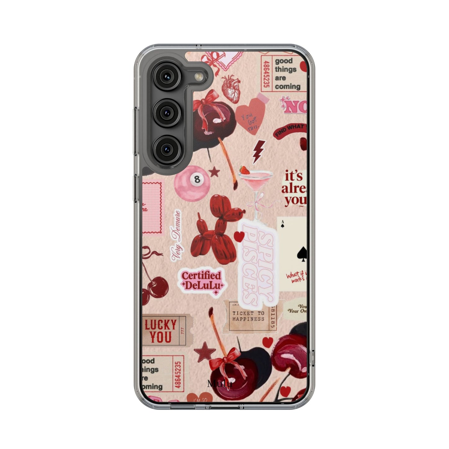 Clear Impact-Resistant Phone Case — Retro Cherry & Sticker Collage