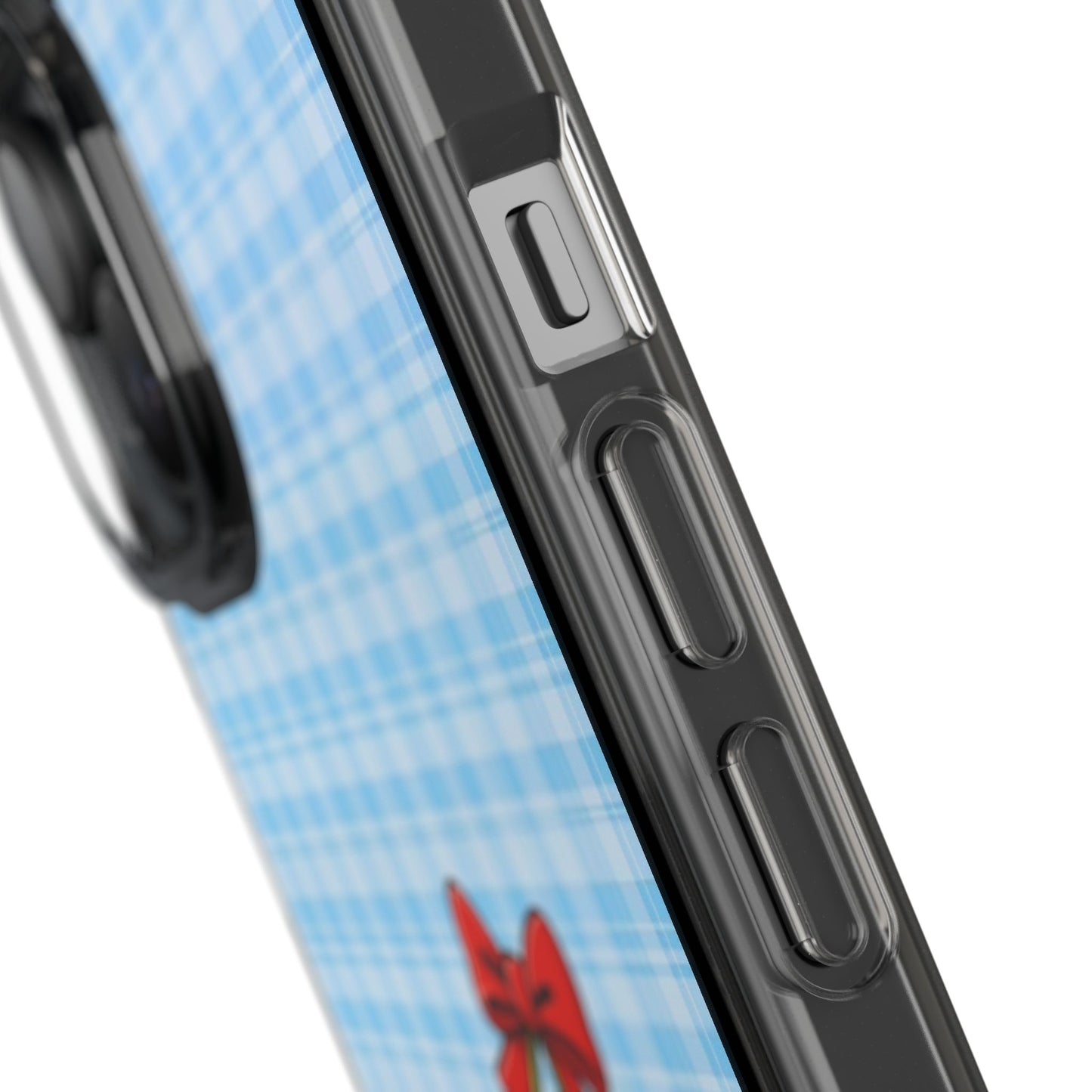 Clear Cherry Gingham Phone Case — Impact-Resistant Clear Case with Red Cherry Design