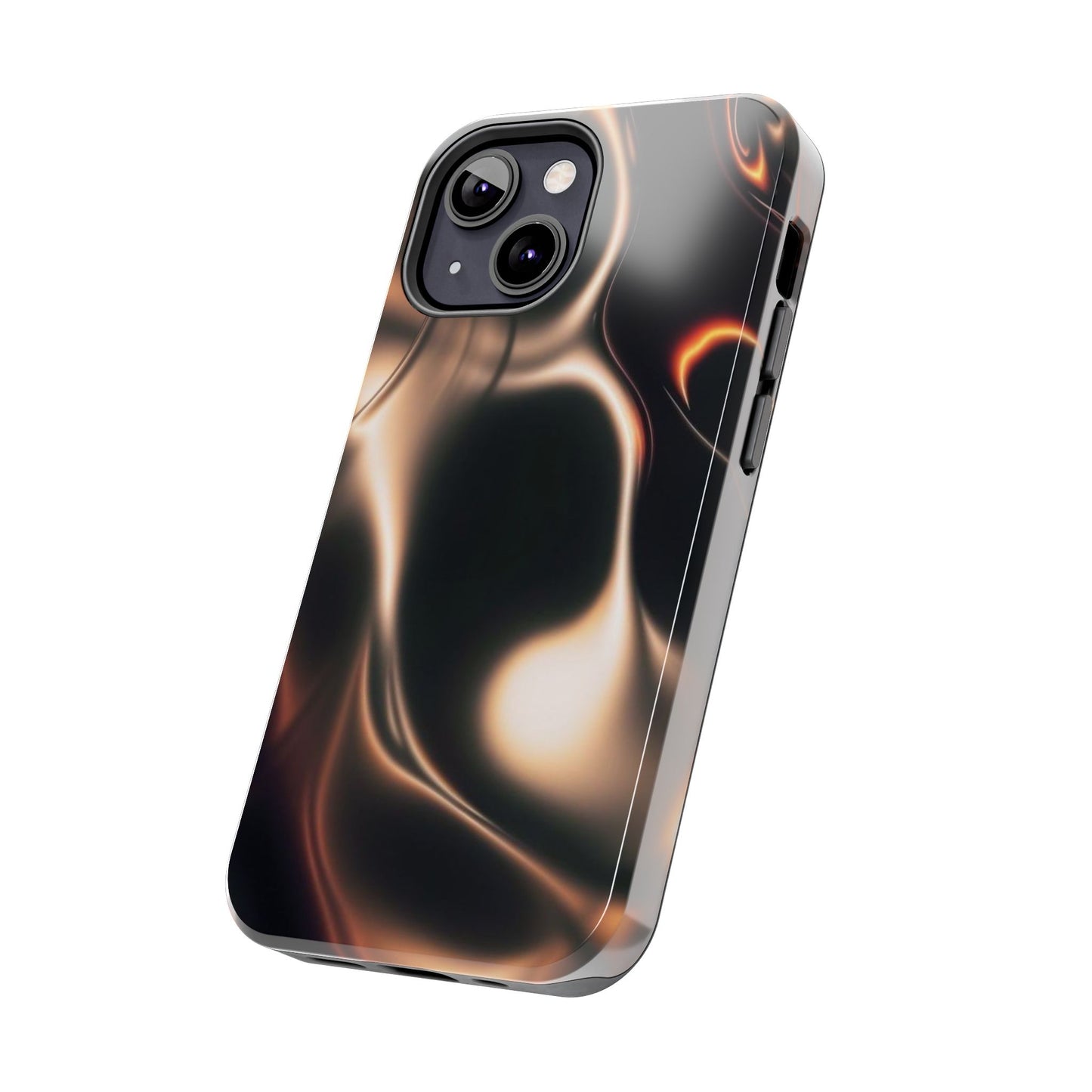 Abstract Liquid Glow Tough Phone Case — Black & Bronze Swirl Protective Cover