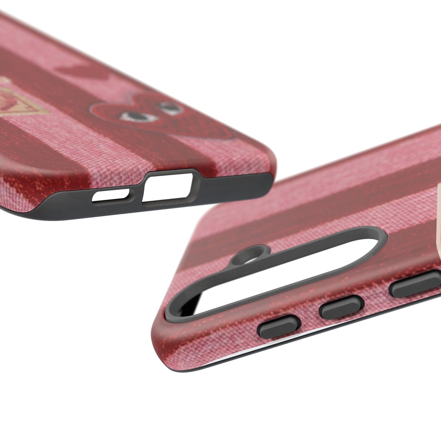 Phone Case — Red Striped Heart Design with “Good Things Are Coming”