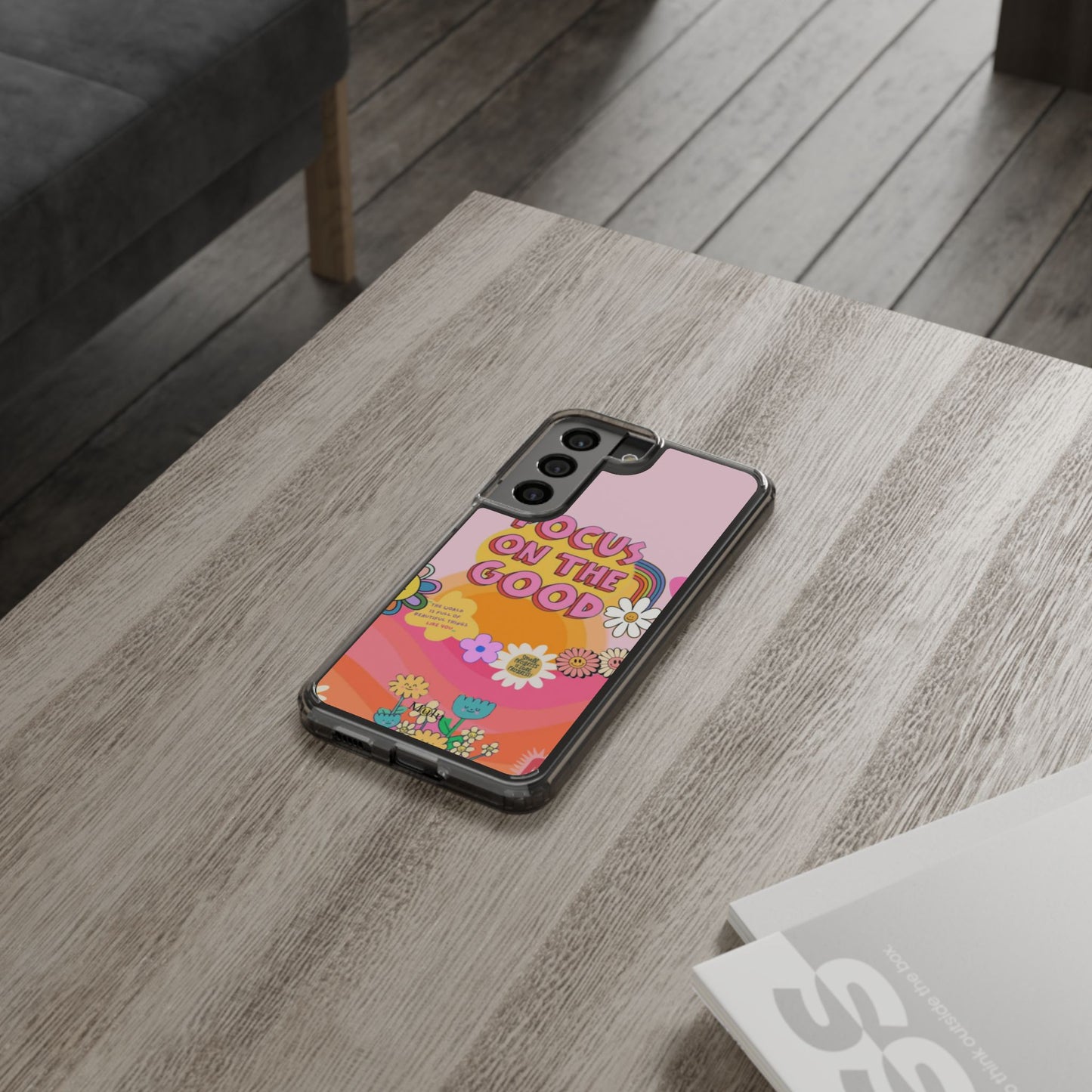 Clear Impact-Resistant Case — "Focus On The Good" Retro Floral Phone Cover