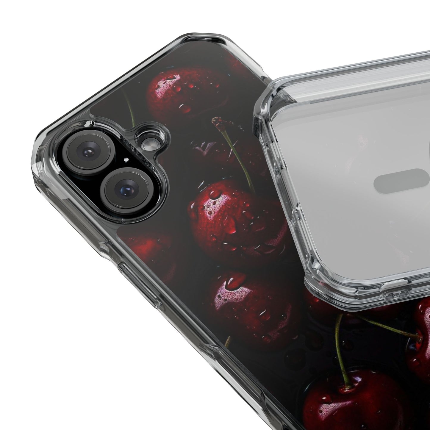 Cherry Pattern Clear Magnetic Phone Case — Dark Red Fruit Design