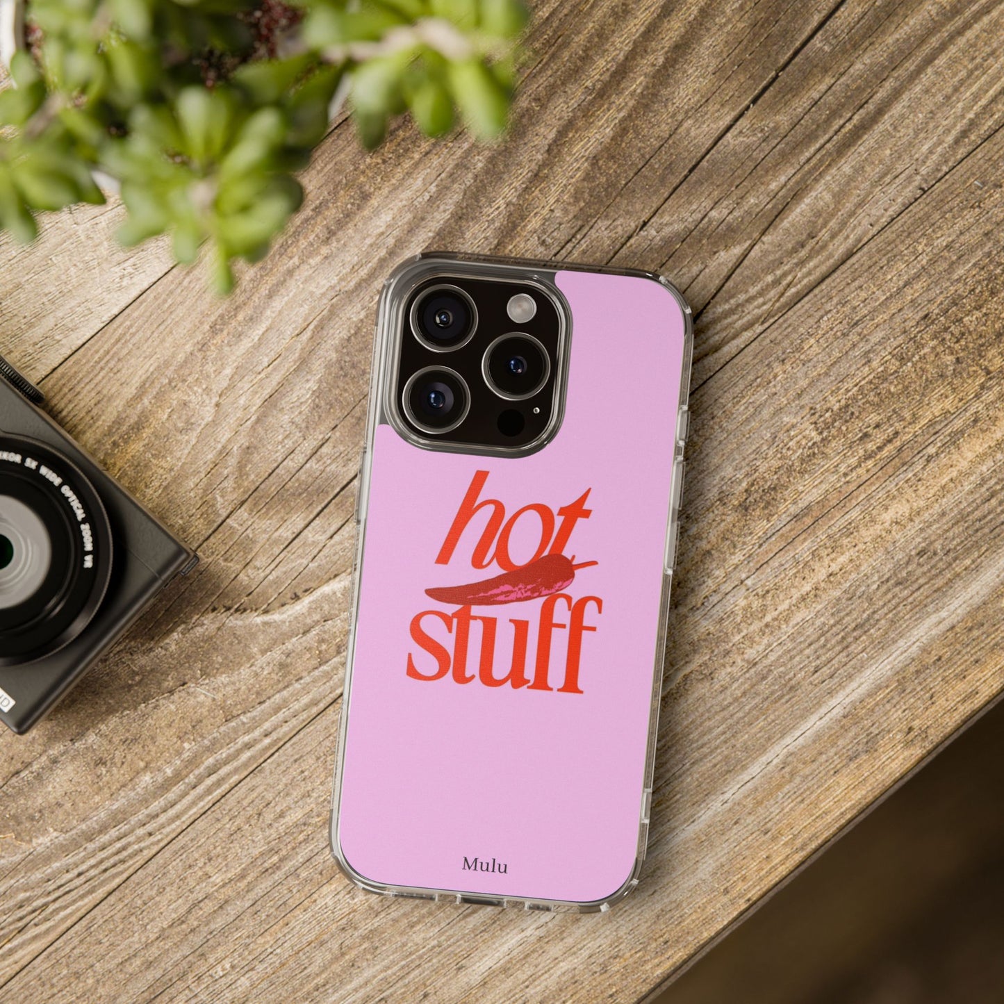 Hot Stuff Clear Impact Phone Case — Pink Retro Typography iPhone Cover