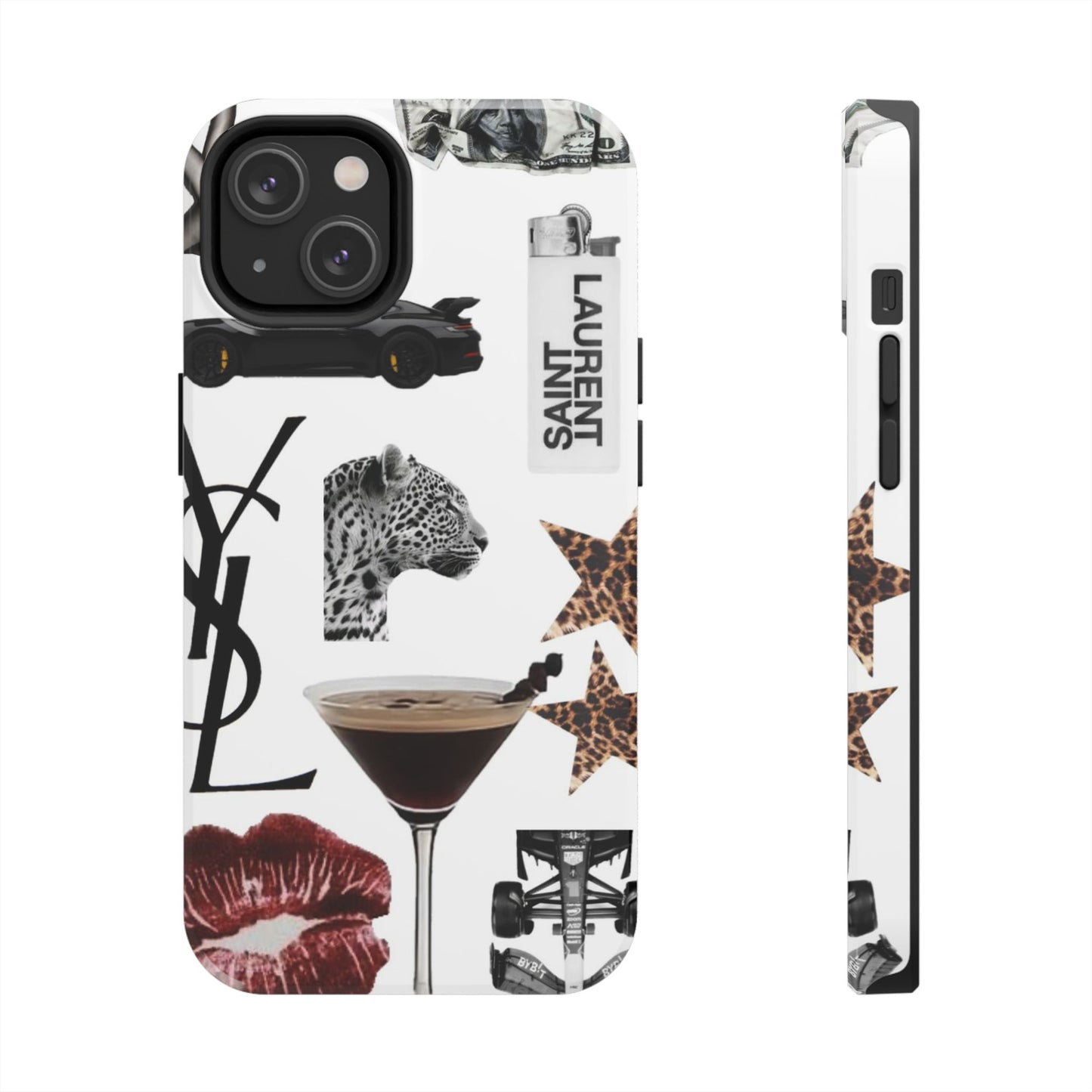 Tough Phone Case — Luxe Fashion Collage with Leopard, Martini & Kiss Print