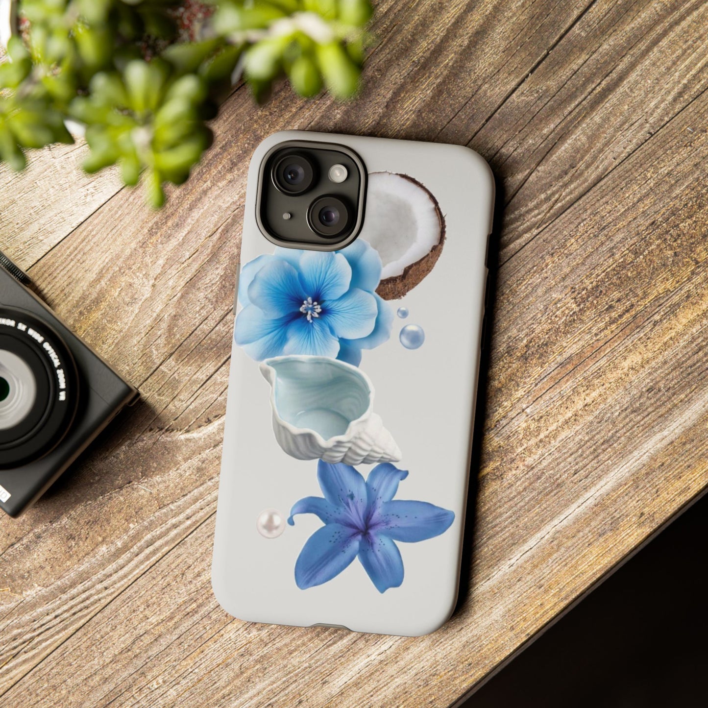 Tropical Blue Floral Phone Case — Coconut, Shell & Starfish Design