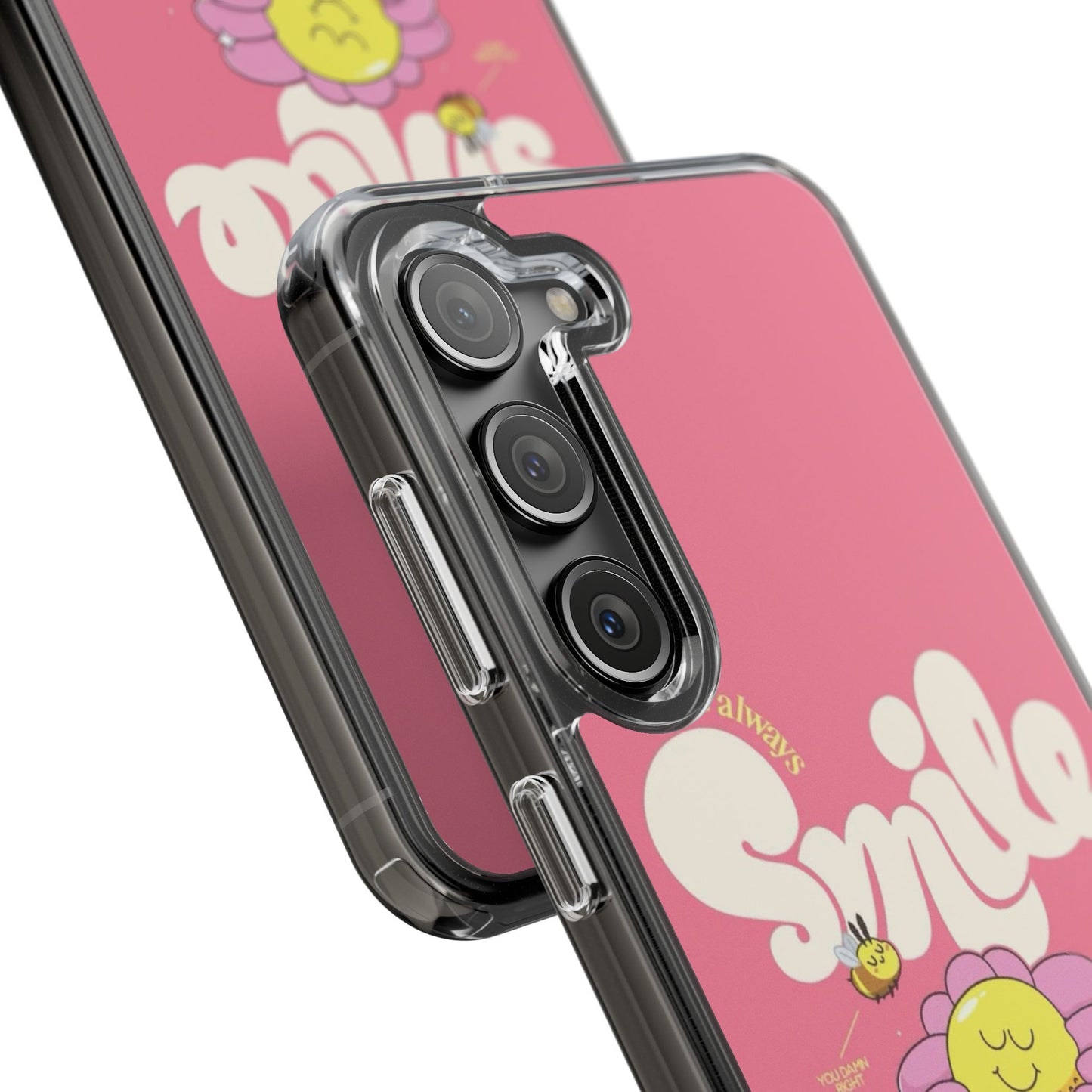 Clear Impact-Resistant Phone Case — Pink 'Smile' Flower Design