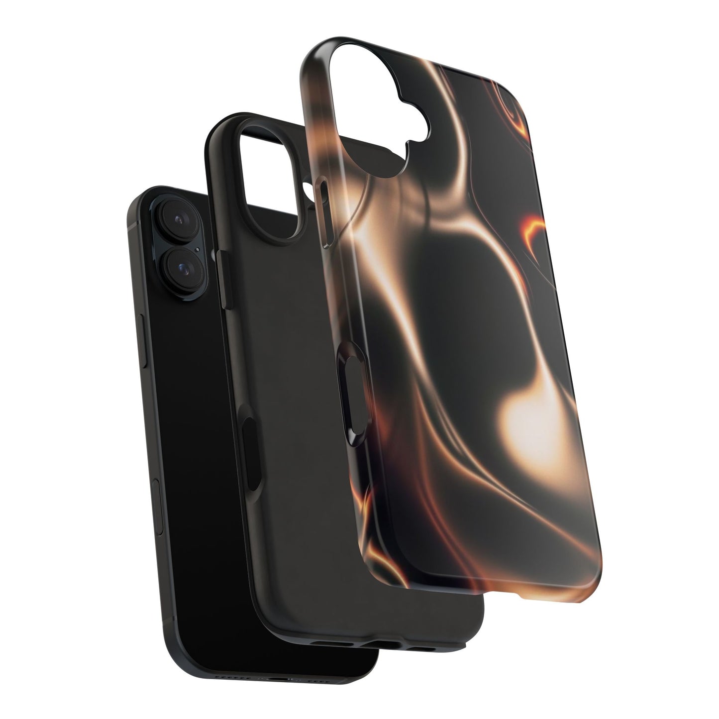 Abstract Liquid Glow Tough Phone Case — Black & Bronze Swirl Protective Cover