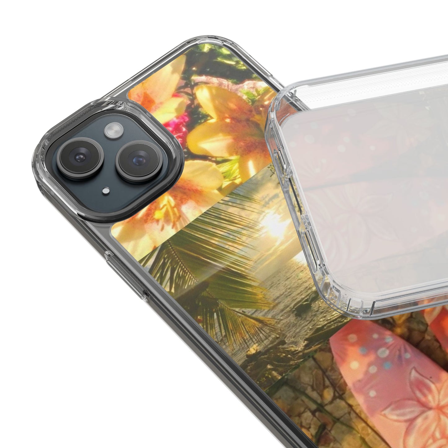Tropical Sunset Phone Case — Floral Surfboard Clear iPhone Case