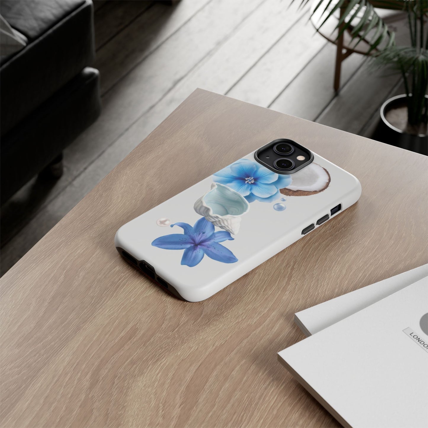 Tropical Blue Floral Phone Case — Coconut, Shell & Starfish Design