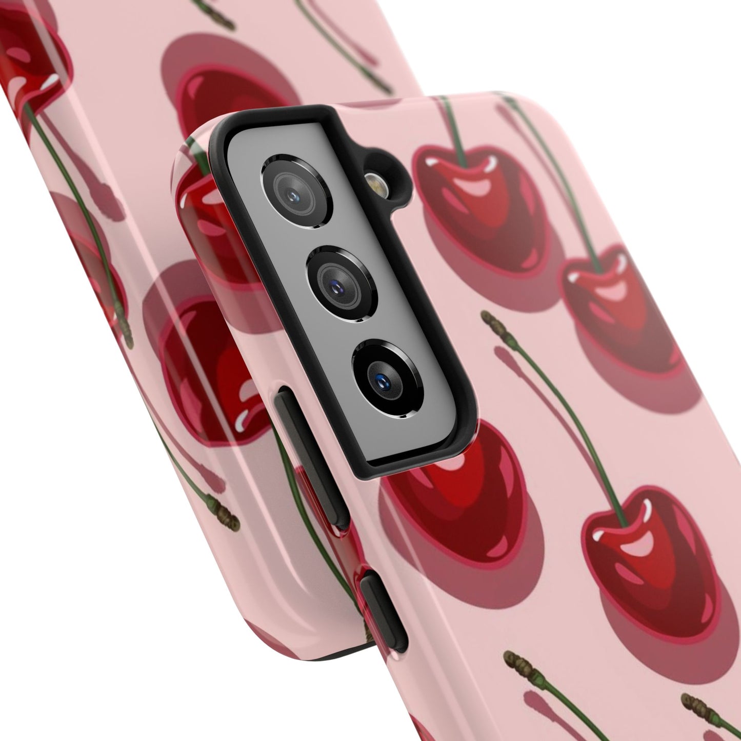 Cherry Pattern Tough Phone Case — Retro Pink Cherry Print Protective Phone Case