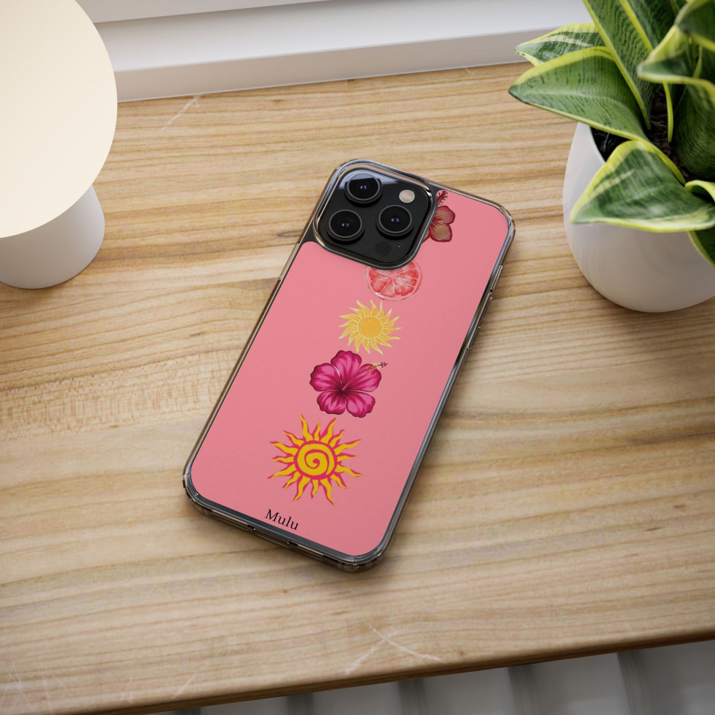 Clear Impact-Resistant Phone Case — Tropical Sun & Hibiscus Floral Design