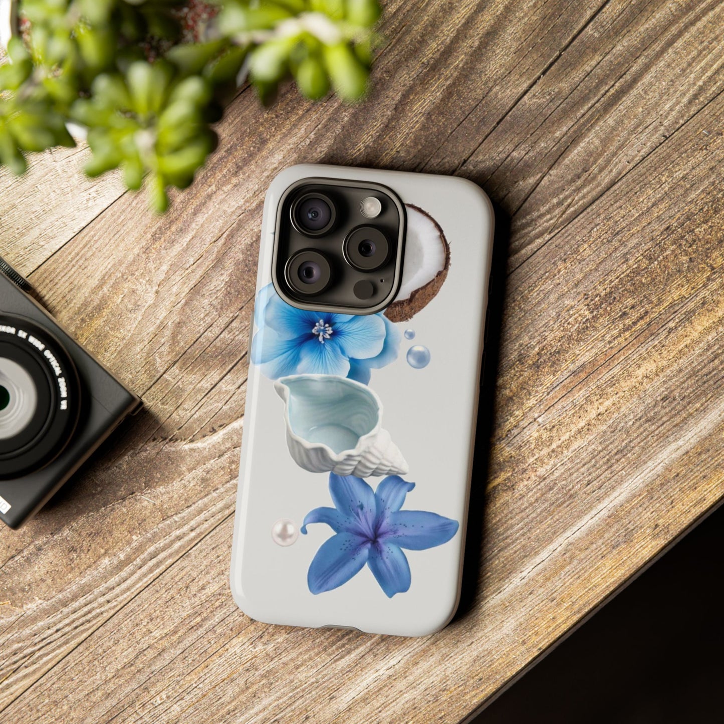 Tropical Blue Floral Phone Case — Coconut, Shell & Starfish Design