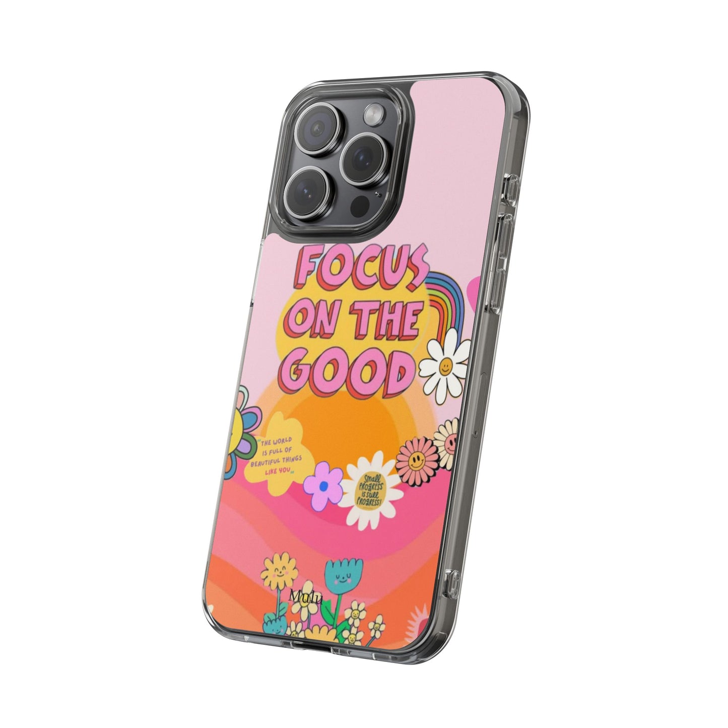 Clear Impact-Resistant Case — "Focus On The Good" Retro Floral Phone Cover
