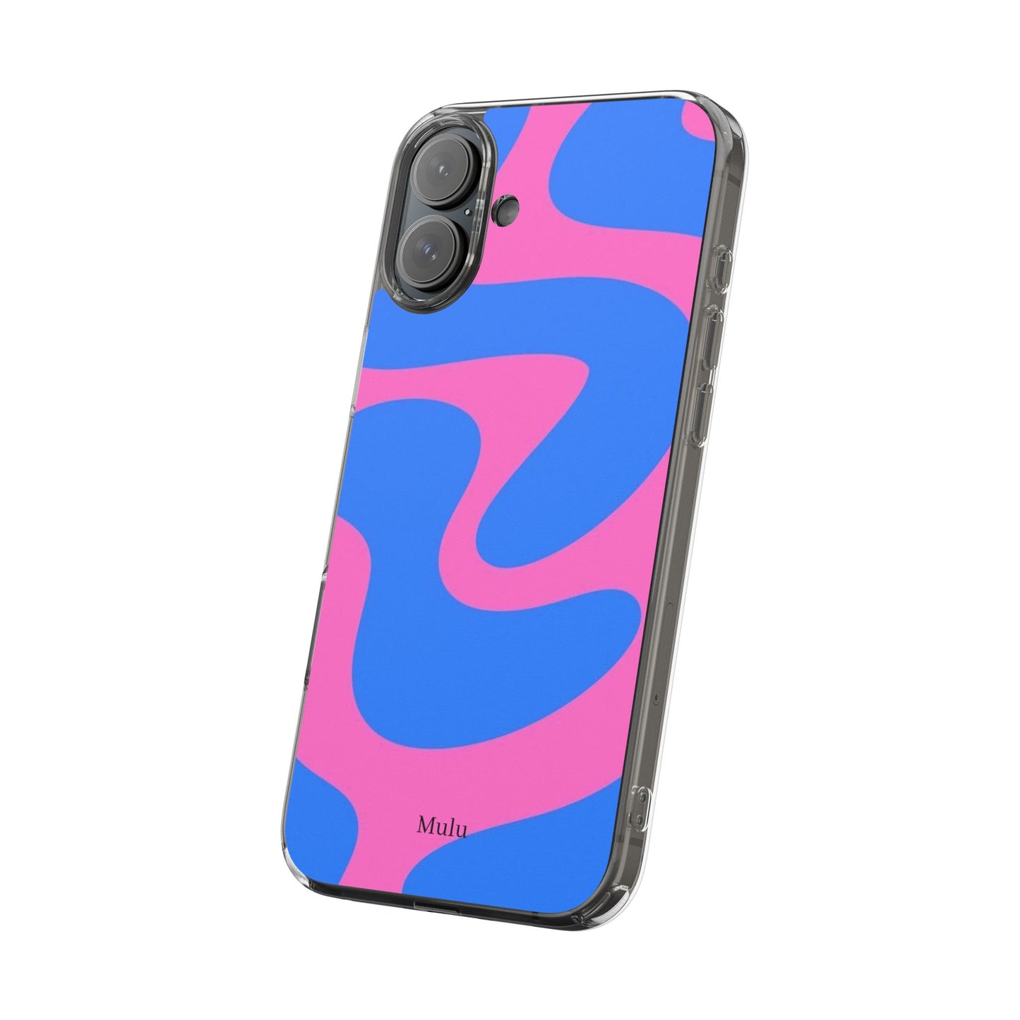 Clear Impact-Resistant Phone Case — Retro Blue & Pink Abstract Swirl