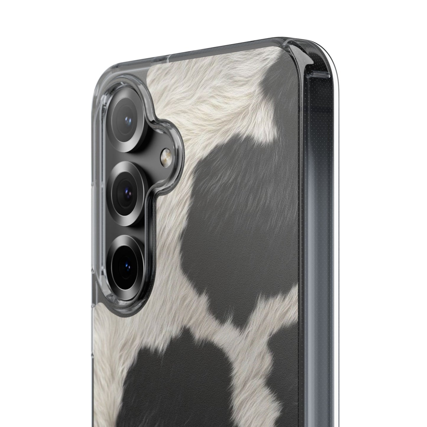 Cow Print Clear Impact Phone Case — Faux Fur Black & White Protection