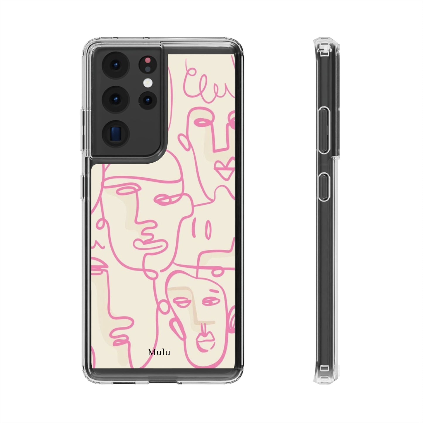 Clear Impact-Resistant Phone Case — Pink Minimalist Line Faces Design