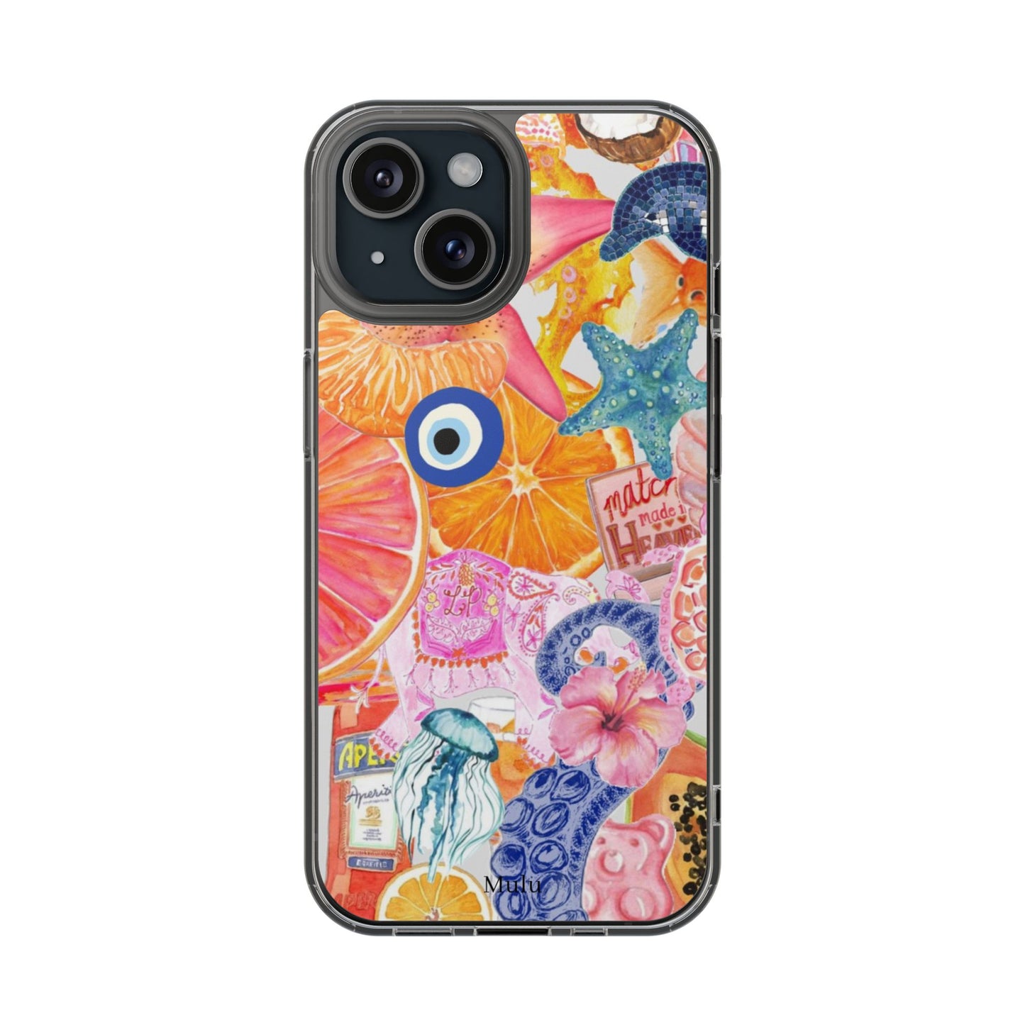 Clear Impact-Resistant Phone Case — Colorful Tropical Collage Design