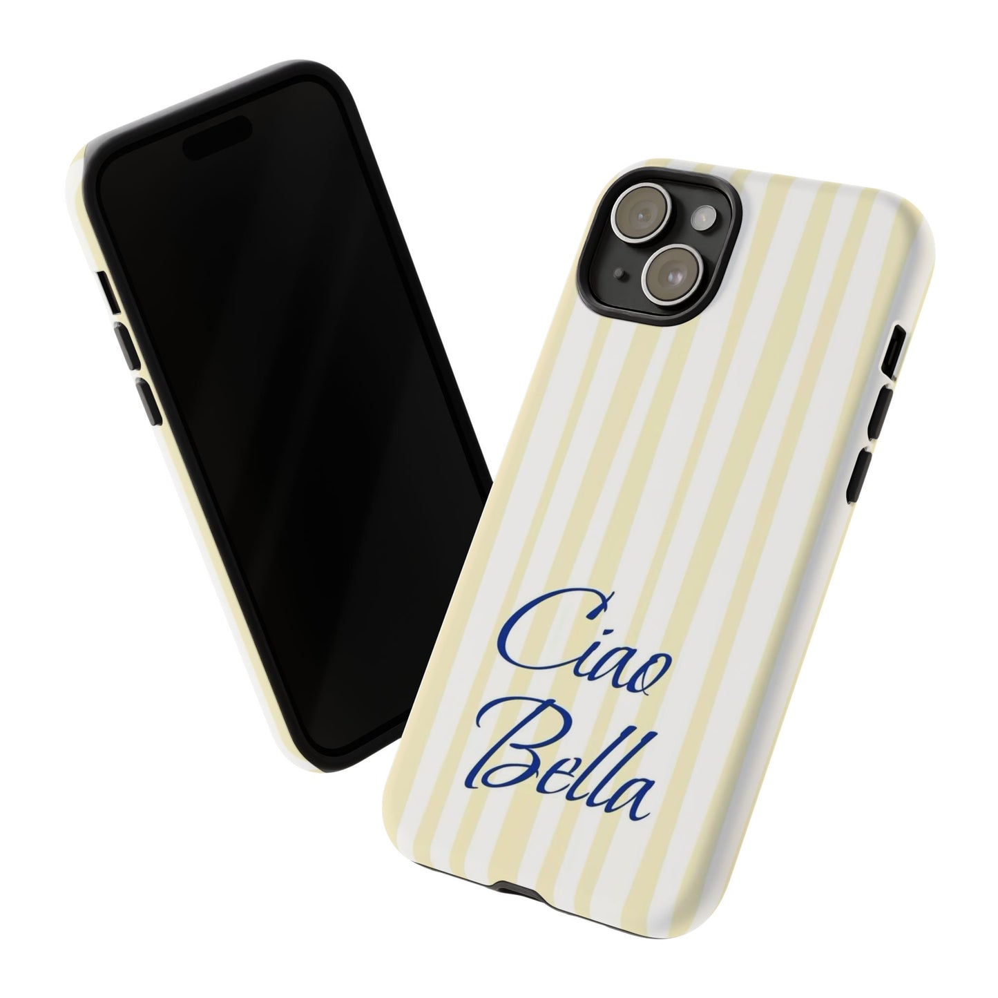 Ciao Bella Phone Case – Striped Elegant Italian Script Protective Cover