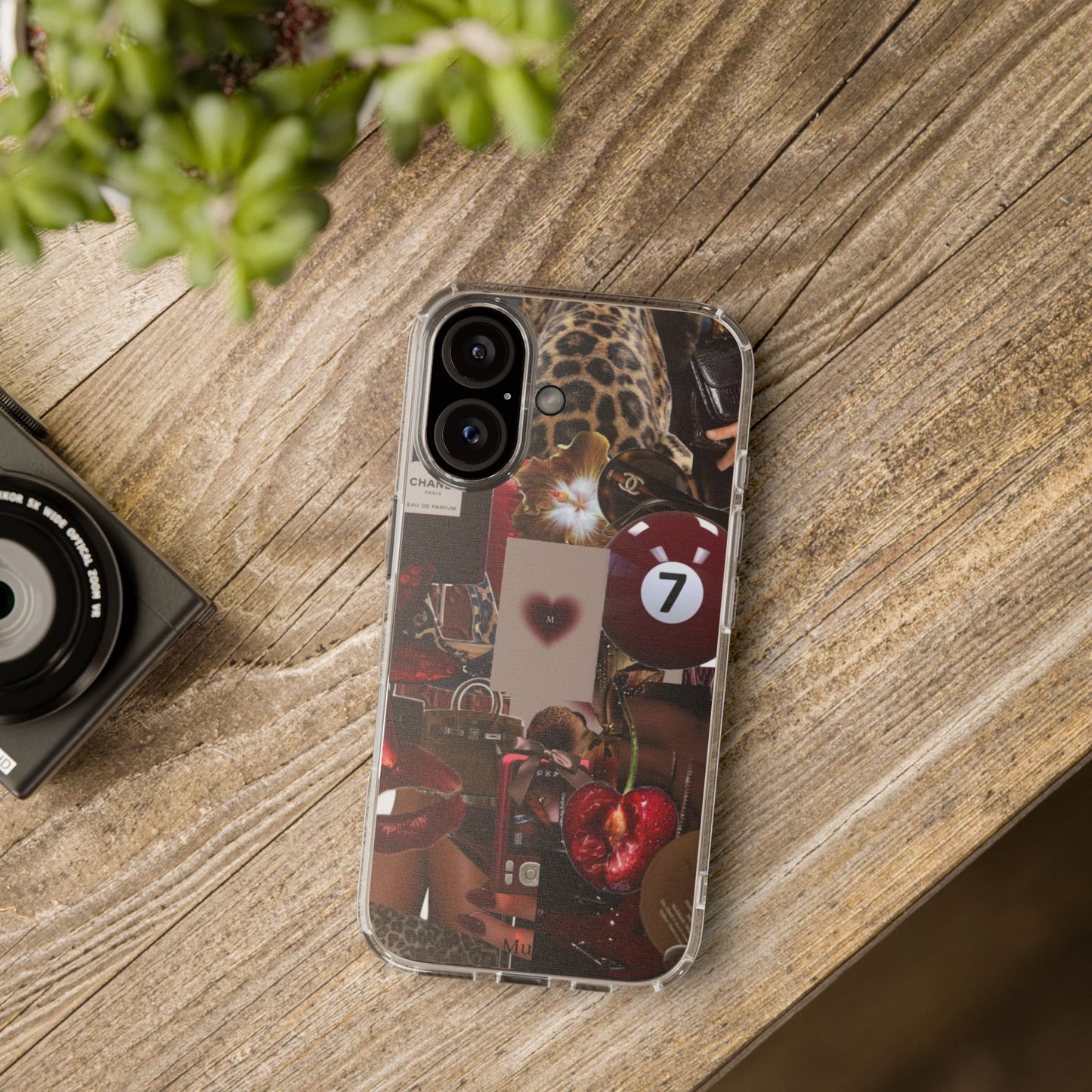 Clear Impact-Resistant Phone Case — Retro Cherry Collage Design
