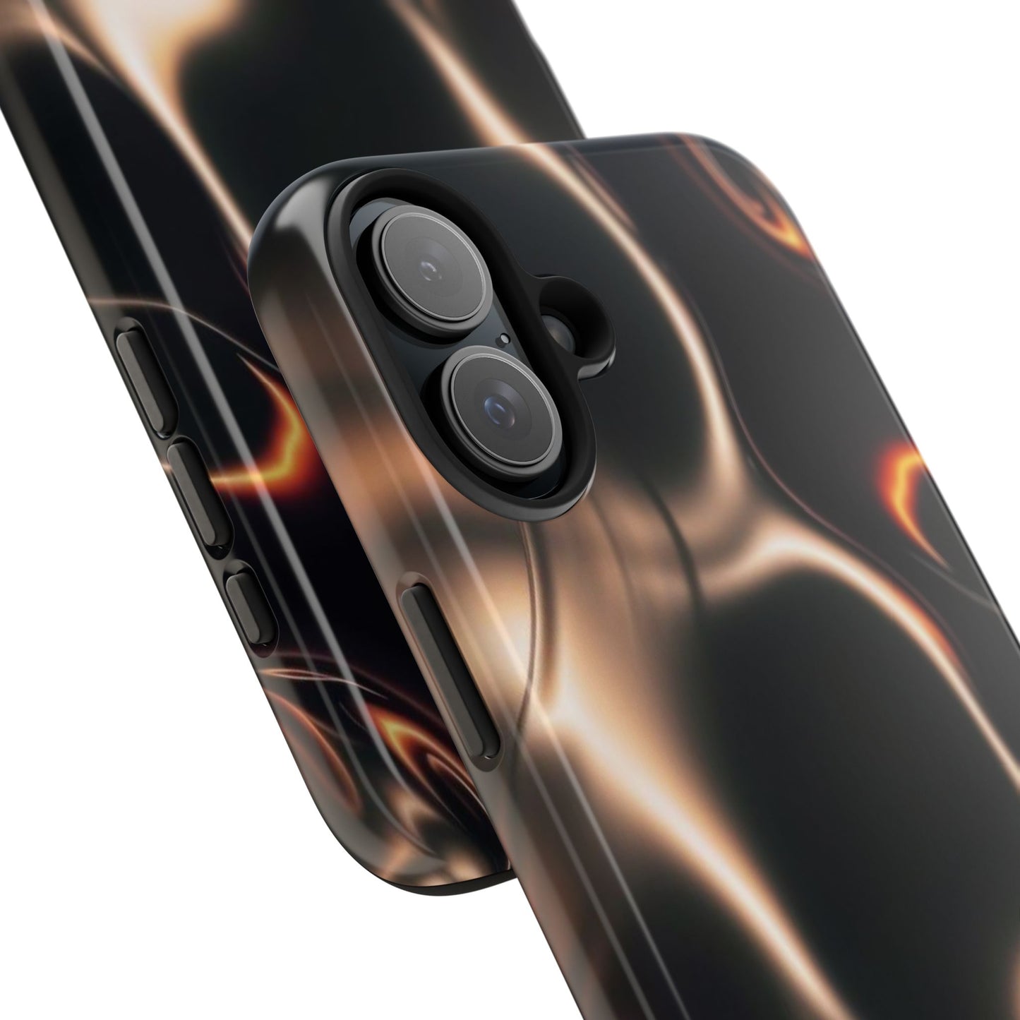Abstract Liquid Glow Tough Phone Case — Black & Bronze Swirl Protective Cover