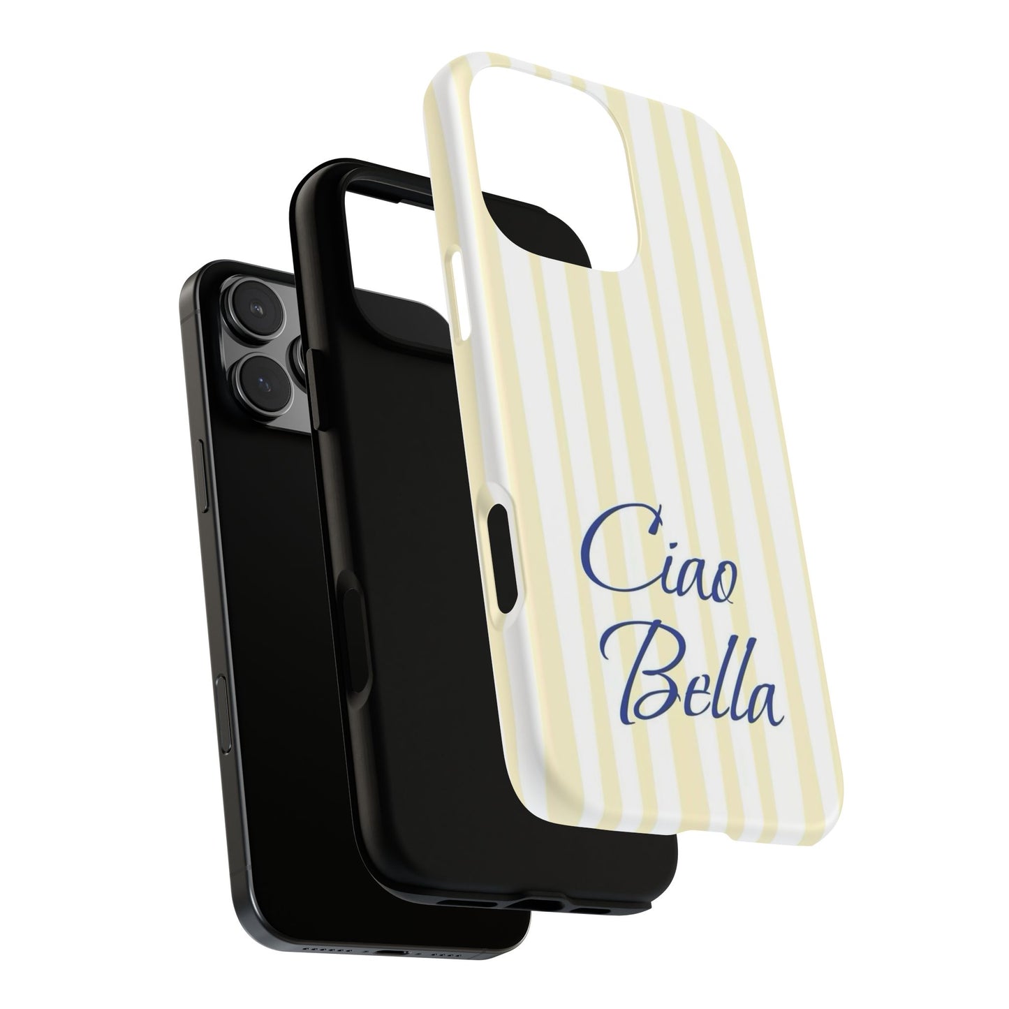 Ciao Bella Phone Case – Striped Elegant Italian Script Protective Cover