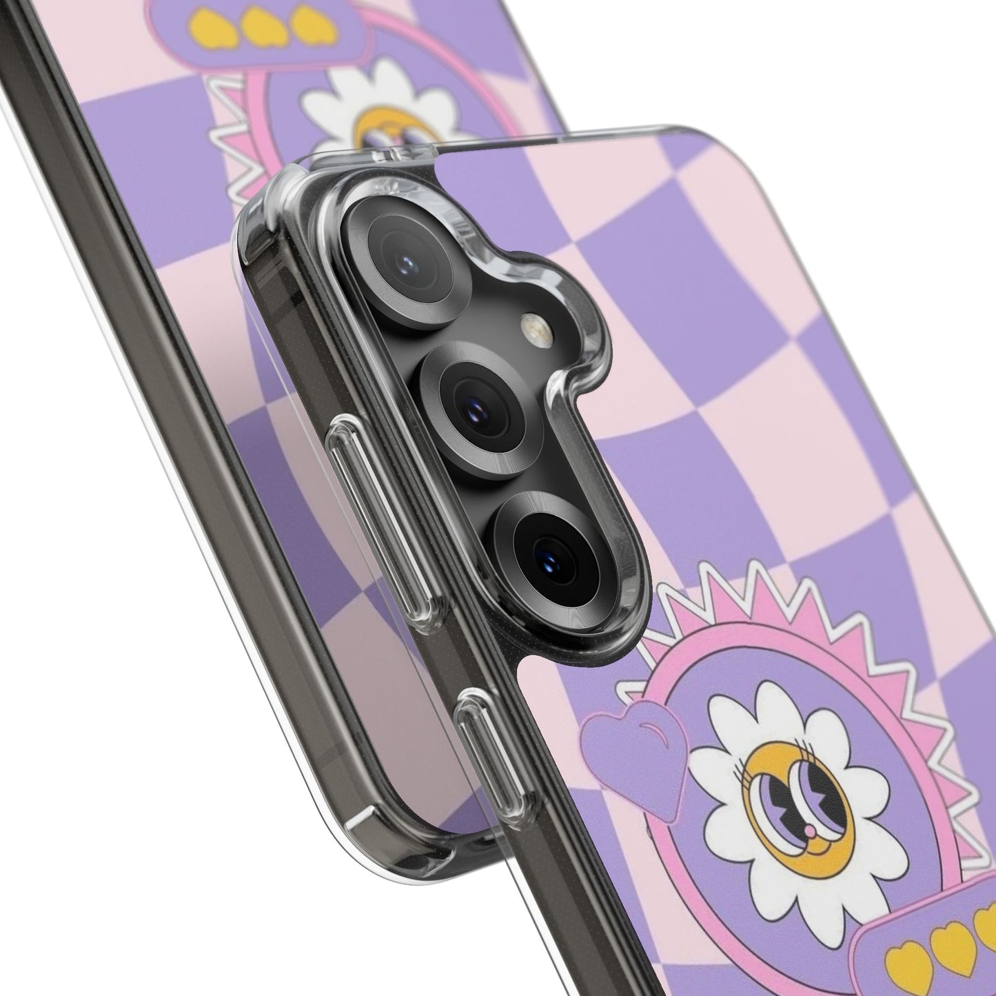 Clear Impact-Resistant Case — Cute Purple Checkerboard Dino with 'Mulu'