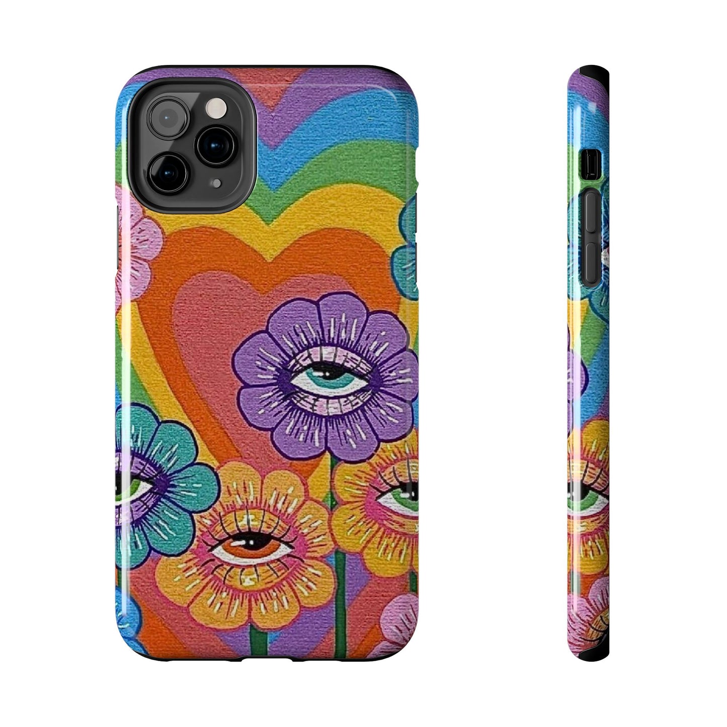 Psychedelic Eye Flower Tough Phone Case — Retro Rainbow Protective iPhone Cover