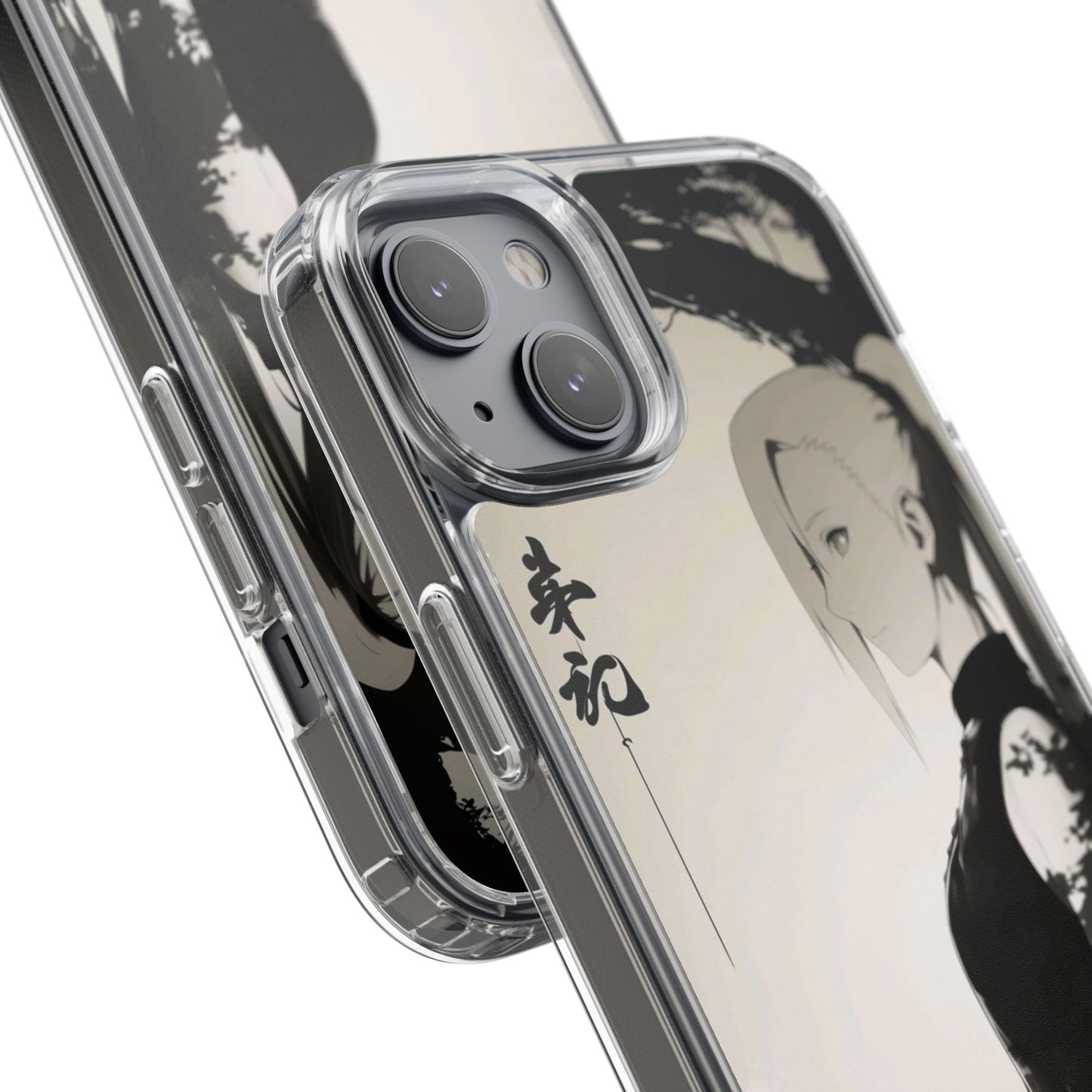 Anime Samurai Clear Phone Case — Monochrome Sumi-E Style