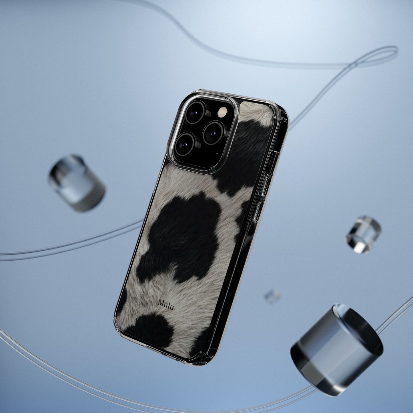 Cow Print Clear Impact Phone Case — Faux Fur Black & White Protection