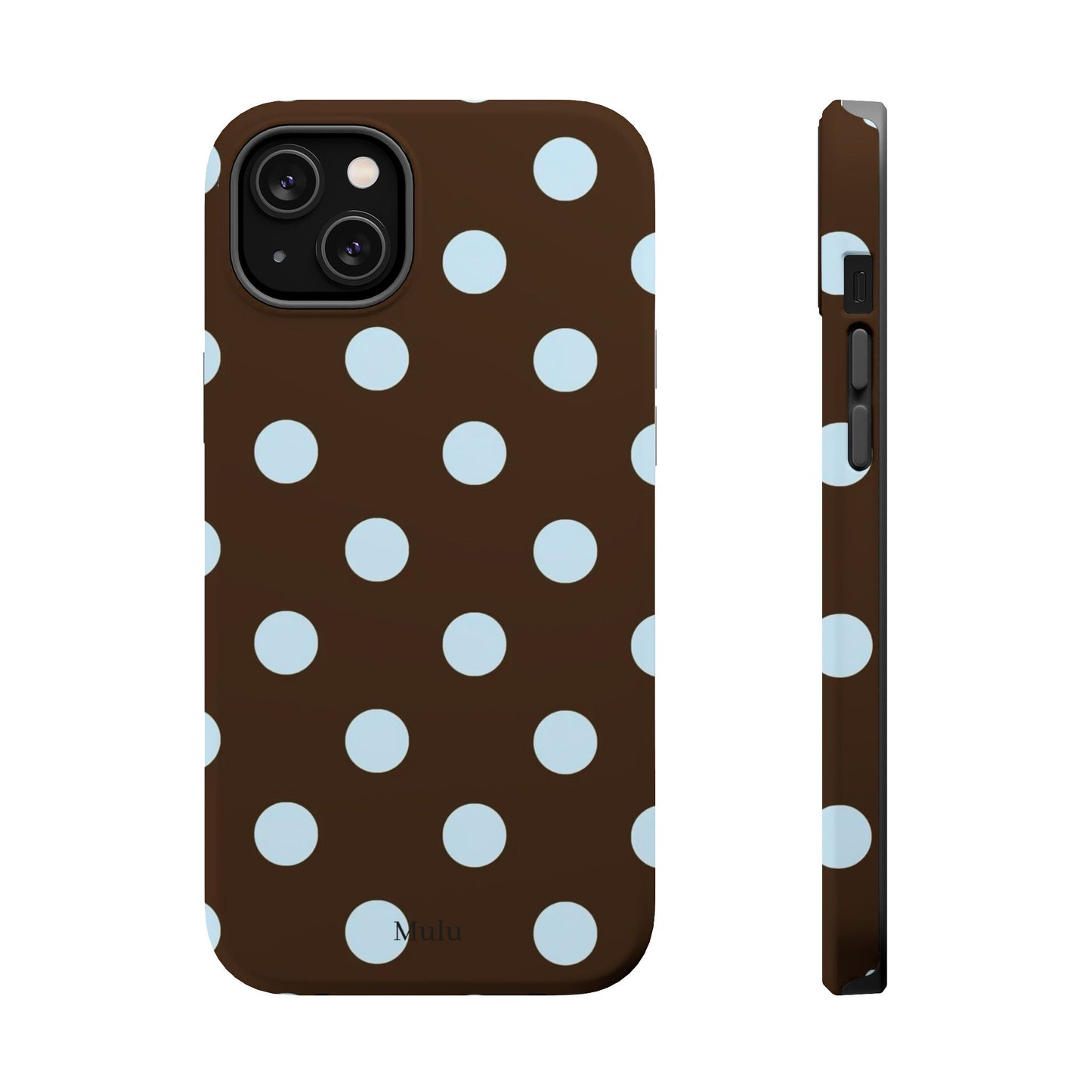 Polka Dot Magnetic Phone Case — Brown with Light Blue Dots, Impact-Resistant