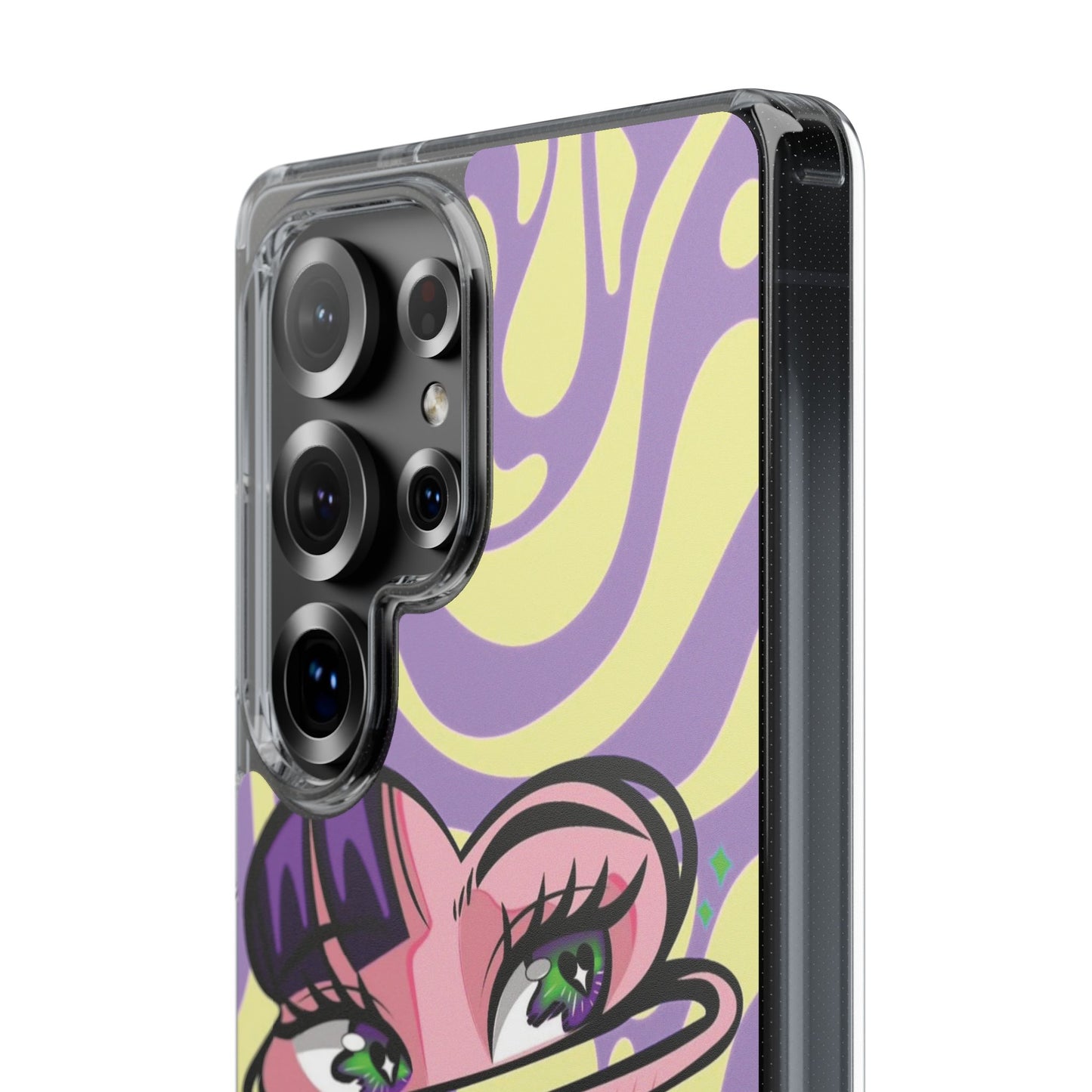 Clear Impact-Resistant Case — Retro Psychedelic Heart Face Design