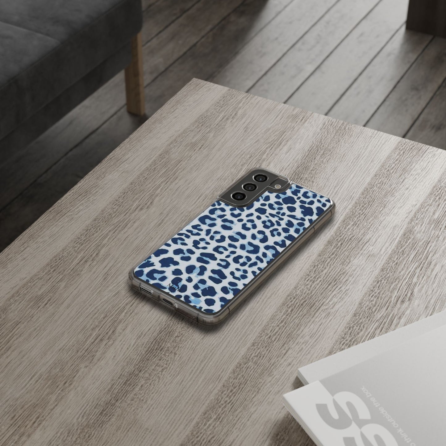 Clear Impact-Resistant Phone Case — Blue Watercolor Leopard Print