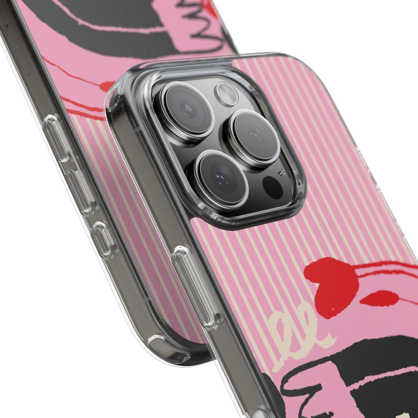 Clear Impact-Resistant Case — Pink Cute Heart Cartoon Design