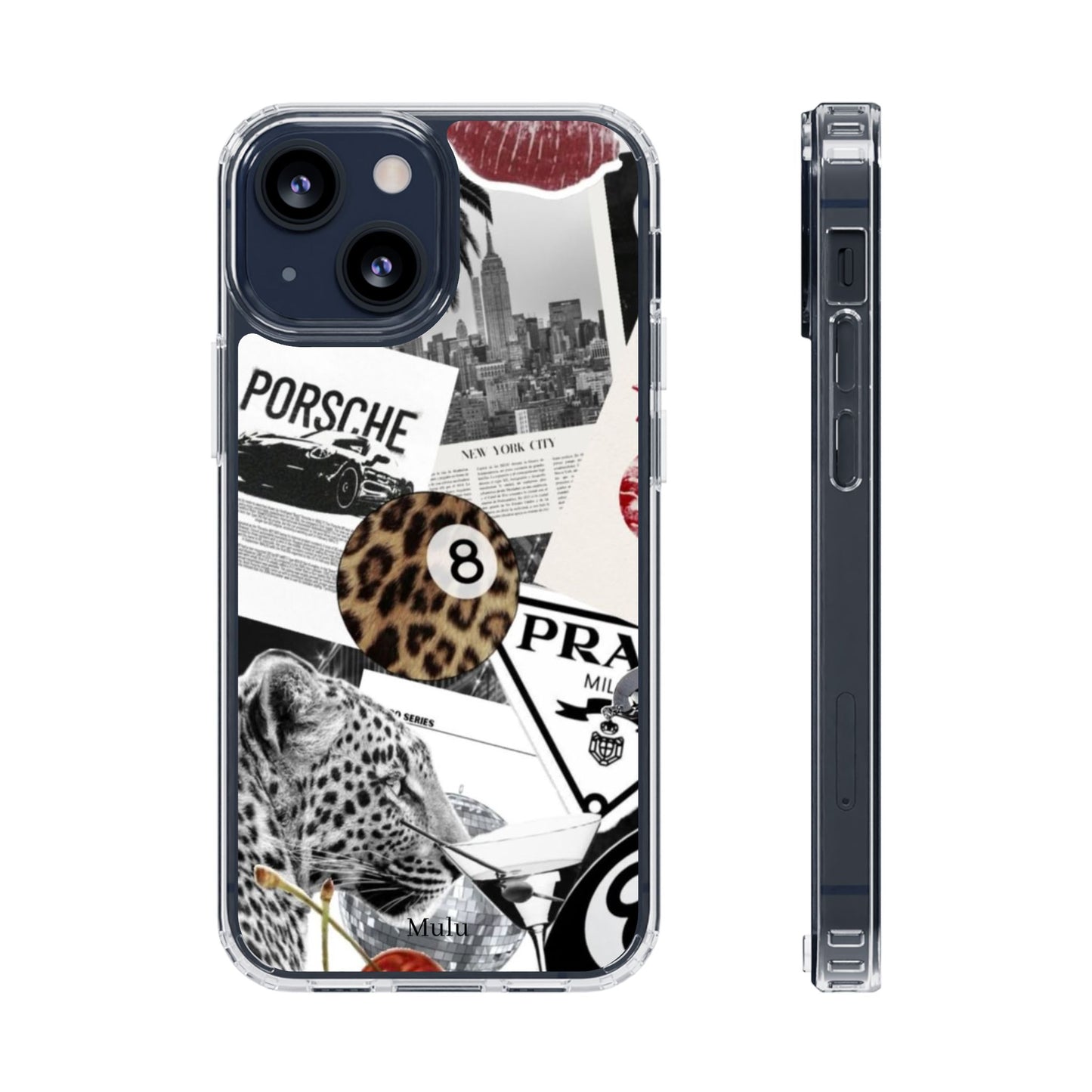 Clear Impact-Resistant Phone Case — Collage Luxury Leopard & Vintage Car Design