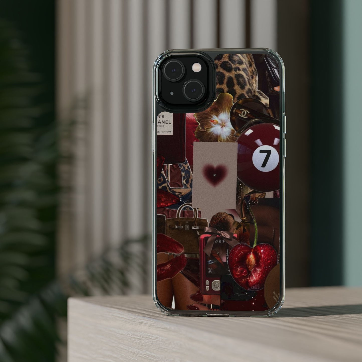 Clear Impact-Resistant Phone Case — Retro Cherry Collage Design